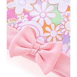 Babyhug 100% Cotton Knit Cap with Floral Print and Bow - Pink