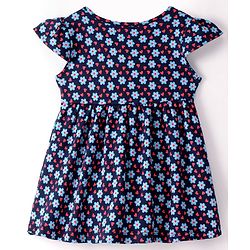 Babyhug 100% Cotton Single Jersey Knit Half Sleeves Frock With Bloomer Floral Print - Navy Blue