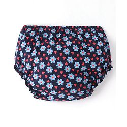 Babyhug 100% Cotton Single Jersey Knit Half Sleeves Frock With Bloomer Floral Print - Navy Blue