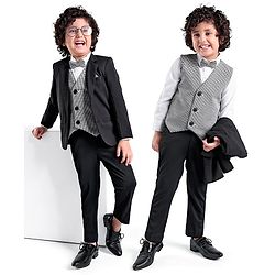 Babyhug Woven Full Sleeves Stretchable 5 Pieces Solid Party Suit with Bow Tie - Black