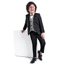 Babyhug Woven Full Sleeves Stretchable 5 Pieces Solid Party Suit with Bow Tie - Black