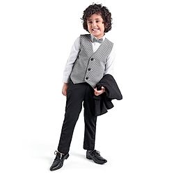 Babyhug Woven Full Sleeves Stretchable 5 Pieces Solid Party Suit with Bow Tie - Black