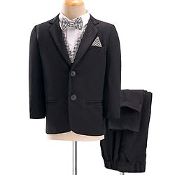 Babyhug Woven Full Sleeves Stretchable 5 Pieces Solid Party Suit with Bow Tie - Black