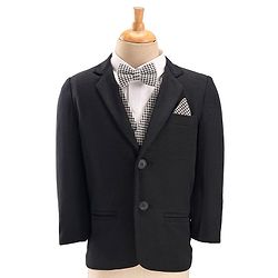 Babyhug Woven Full Sleeves Stretchable 5 Pieces Solid Party Suit with Bow Tie - Black