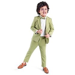 Babyhug Woven Full Sleeves Stretch Fit Party Suit With Bow - Green & White