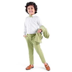 Babyhug Woven Full Sleeves Stretch Fit Party Suit With Bow - Green & White