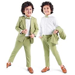 Babyhug Woven Full Sleeves Stretch Fit Party Suit With Bow - Green & White