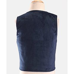 Babyhug Woven  Full Sleeves Polka Dot Print Party Suit With Velvet Waist Coat - Navy Blue