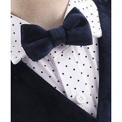 Babyhug Woven  Full Sleeves Polka Dot Print Party Suit With Velvet Waist Coat - Navy Blue