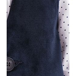 Babyhug Woven  Full Sleeves Polka Dot Print Party Suit With Velvet Waist Coat - Navy Blue