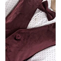 Babyhug Full Sleeves Velvet Party Suit with Bow Solid & Polka Dot Print - White & Maroon