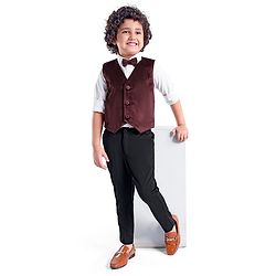 Babyhug Full Sleeves Velvet Party Suit with Bow Solid & Polka Dot Print - White & Maroon