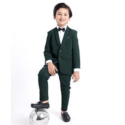 Babyhug Woven Full Sleeves Three Pieces Solid Colour Party Suit With Bow - Green & White