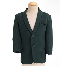 Babyhug Woven Full Sleeves Three Pieces Solid Colour Party Suit With Bow - Green & White