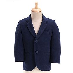 Babyhug Woven Full Sleeves Three Piece Solid Colour Party Suit with Bow - Navy Blue & Light Blue