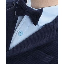Babyhug Woven Full Sleeves Three Piece Solid Colour Party Suit with Bow - Navy Blue & Light Blue