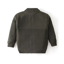 Babyhug Full Sleeves Front Open Sweater with Self Design- Olive