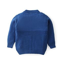 Babyhug Full Sleeves Front Open Sweater Tiger Patch - Navy Blue