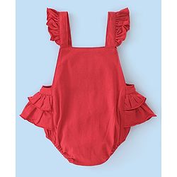 Babyhug 100% Cotton Knit Reindeer Printed Frock Style Onesie with Full Sleeves Inner Tee & Headband - Red