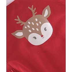 Babyhug 100% Cotton Knit Reindeer Printed Frock Style Onesie with Full Sleeves Inner Tee & Headband - Red
