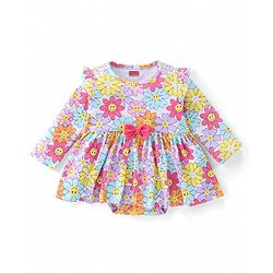 Babyhug 100% Cotton Knit Full Sleeves Onesie Floral Printed - Multicolour