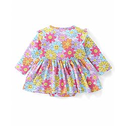 Babyhug 100% Cotton Knit Full Sleeves Onesie Floral Printed - Multicolour