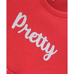 Babyhug 100% Cotton Knit Full Sleeves Frock Style Onesie With Floral & Text Print - Red