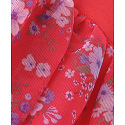 Babyhug 100% Cotton Knit Full Sleeves Frock Style Onesie With Floral & Text Print - Red