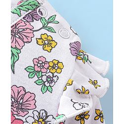 Babyhug 100% Cotton Knit Full Sleeves Floral Printed Frock Style Onesie  - White