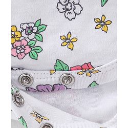 Babyhug 100% Cotton Knit Full Sleeves Floral Printed Frock Style Onesie  - White