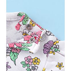 Babyhug 100% Cotton Knit Full Sleeves Floral Printed Frock Style Onesie  - White
