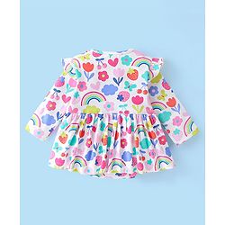 Babyhug 100% Cotton Knit Full Sleeves Floral Printed Frock Style Onesie  - Multicolour