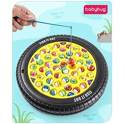 Babyhug Tyre Musical Fish Catching Game With Rotating Board 45 Fishes- Multicolour