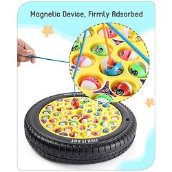 Babyhug Tyre Musical Fish Catching Game With Rotating Board 45 Fishes- Multicolour