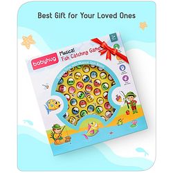 Babyhug Tyre Musical Fish Catching Game With Rotating Board 45 Fishes- Multicolour