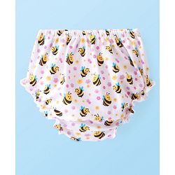 Babyhug 100% Cotton Single Jersey Knit half Sleeves Frock With Bloomer Honey Bee Print - White