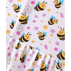 Babyhug 100% Cotton Single Jersey Knit half Sleeves Frock With Bloomer Honey Bee Print - White