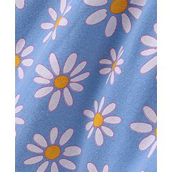 Babyhug Interlock Cotton Knit Cap Sleeves Floral Printed Frock - Blue & White