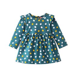 Babyhug 100% Cotton Knit Full Sleeves Frock with Polka Dot Print - Multicolor