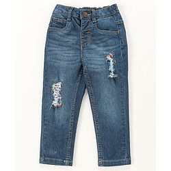 Babyhug Denim Washed Full Length Jeans with Stretch -Blue