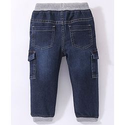 Babyhug Denim Full Length Jogger With Stretch Solid Colour - Dark Blue