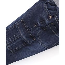 Babyhug Denim Full Length Jogger With Stretch Solid Colour - Dark Blue