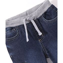Babyhug Denim Full Length Jogger With Stretch Solid Colour - Dark Blue