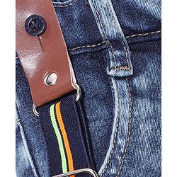 Babyhug DENIM Washed Full Length Jeans With Stretch & Suspender - Blue