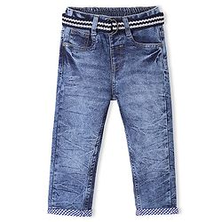 Babyhug Full Length Solid Color Jeans with Stretch - Blue
