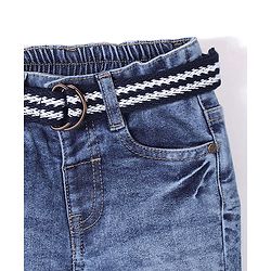 Babyhug Full Length Solid Color Jeans with Stretch - Blue
