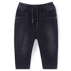 Babyhug Full Length Solid Colour Stretchable Denim Jogger - Black
