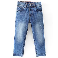 Babyoye Full Length Solid Color Stretchable Denim Jeans   Fly With Zipper -  Blue