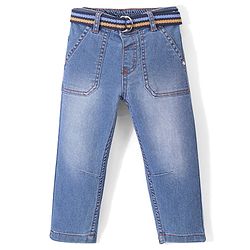 Babyhug Denim Full Length Jeans With Stretch Solid Colour - Blue