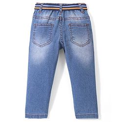 Babyhug Denim Full Length Jeans With Stretch Solid Colour - Blue